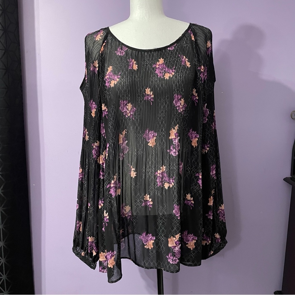 Michel Studio Black and Purple Floral Blouse